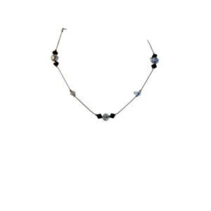 AB and black beads station necklace silver toned necklace.  15” + 3” ext